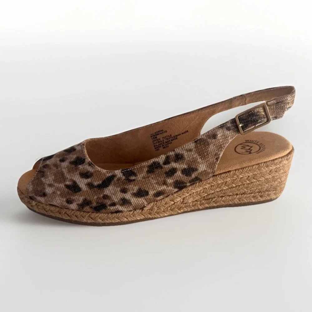 White Mountain Women's 10 Maize Leopard Fabric Peep Toe Espadrille Wedge Sandals